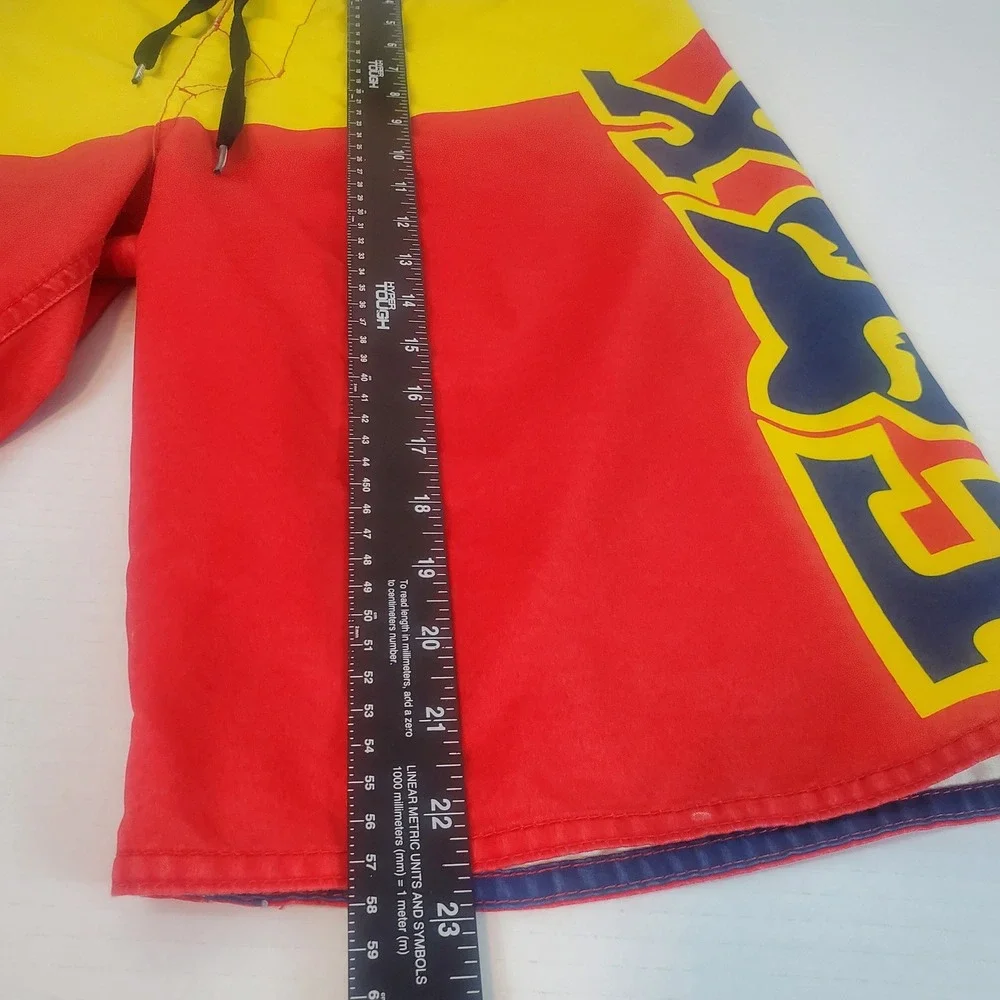 Fox Racing Mens Board Shorts Red Yellow Blue Colorblock Graphic Swim Trunks 31